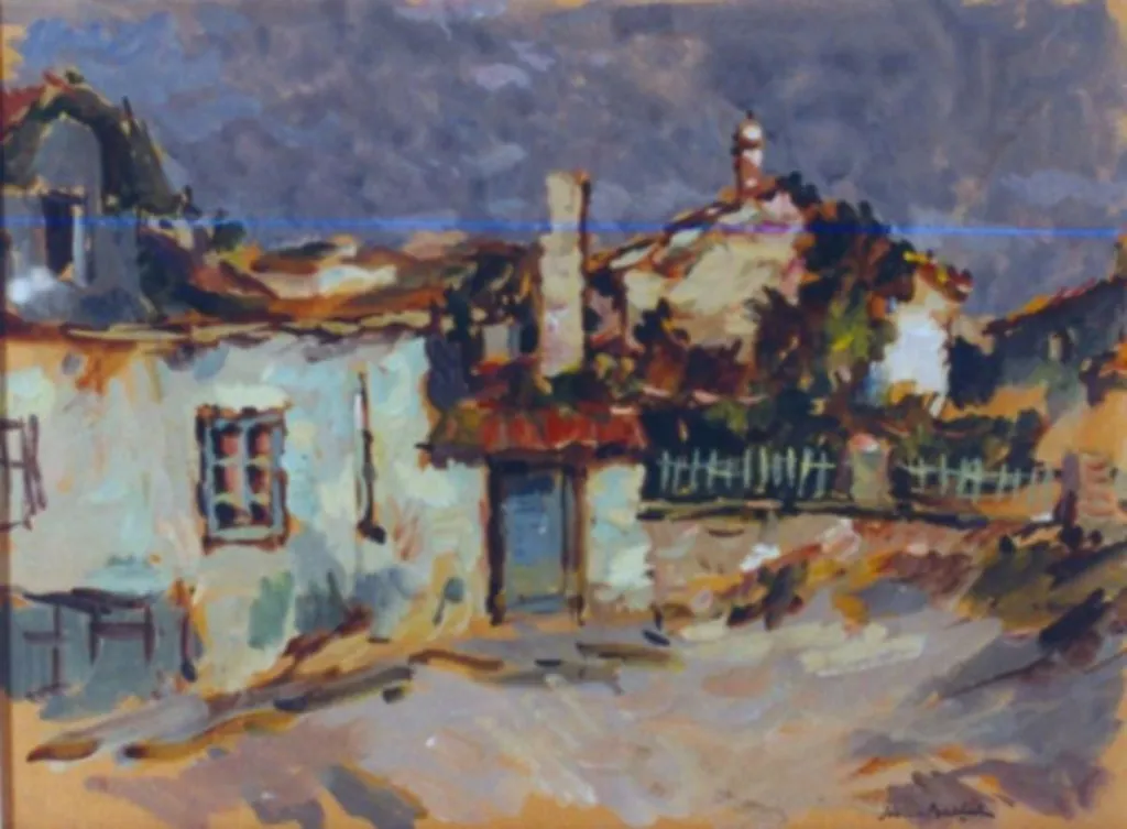 Peisaj cu case, by Adam Bălțatu, unspecified, 1949
