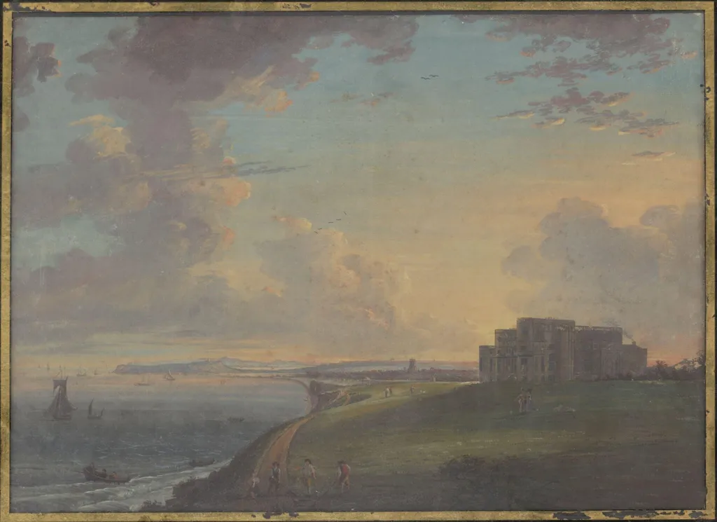 Highcliffe Castle, Dorset (High Cliff, Hampshire), from the East, by Adam Callander, watercolor, 1783