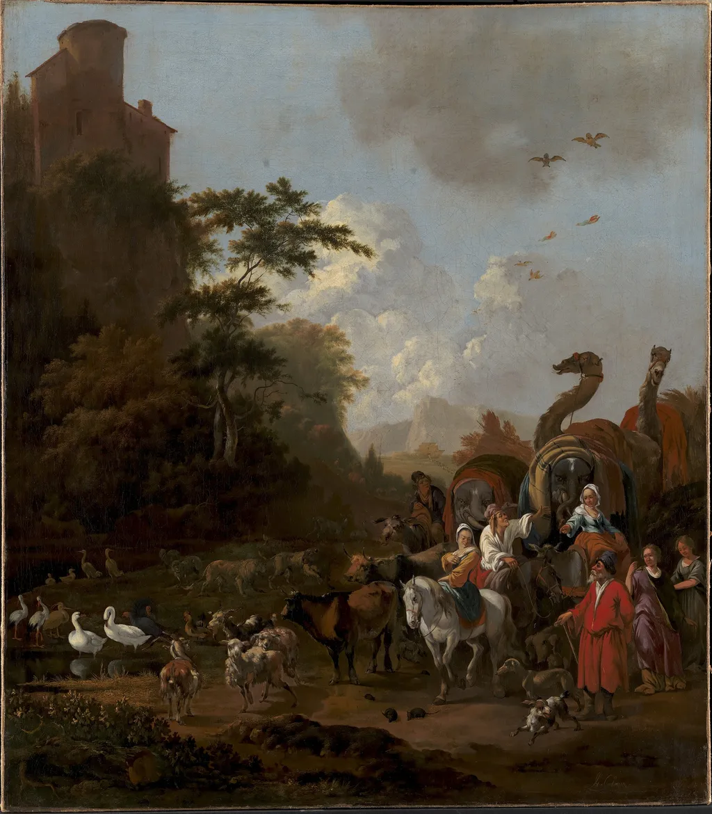 Noah Leaving the Ark, by Adam Colonia, oil, 1667
