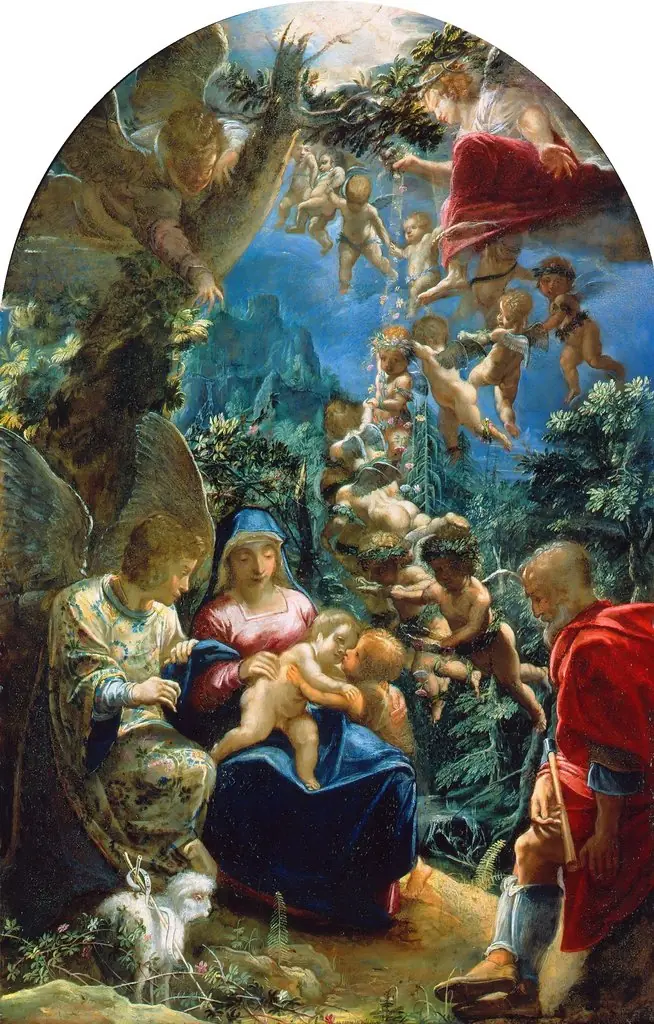 The Holy Family with the infant John the Baptist and angels, by Adam Elsheimer