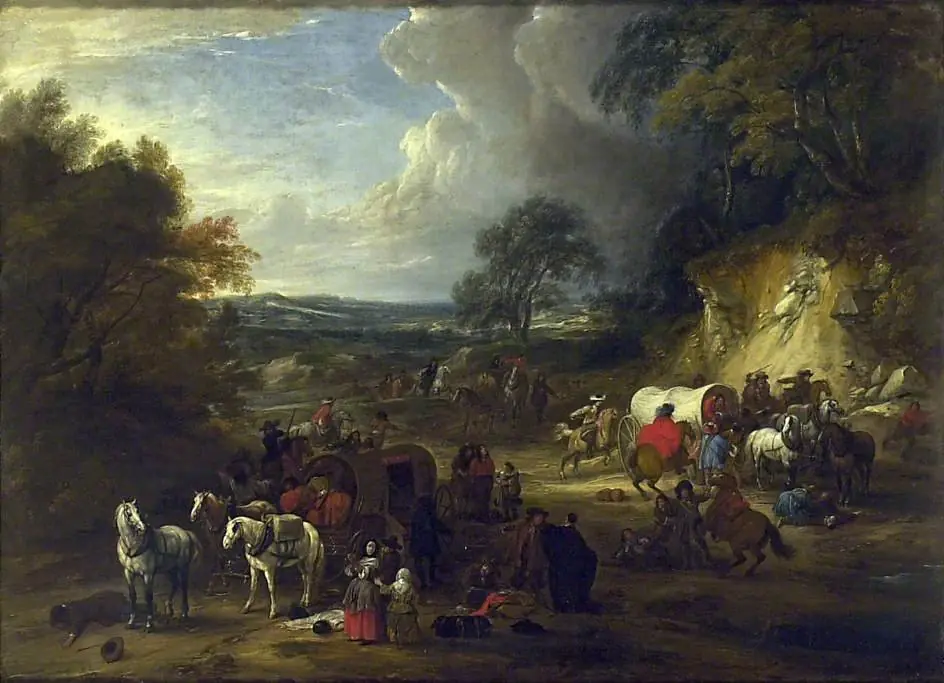 Landscape with Bandits attacking a Convoy of Travellers, by Adam Frans van der Meulen
