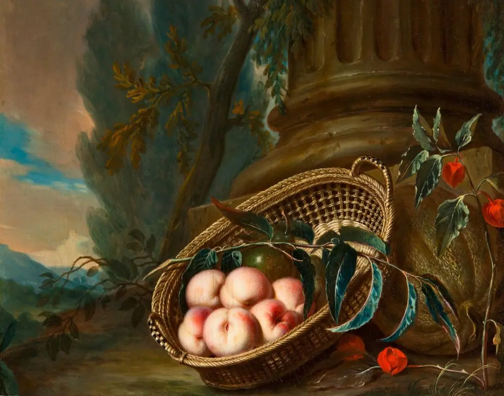 Still life with peaches, by Ádám Mányoki