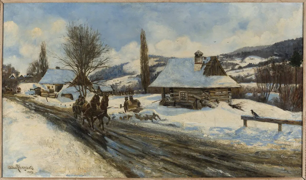 View of a submontane village, by Adam Pełczyński, oil, 1898