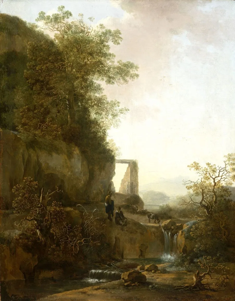 A Small Waterfall, by Adam Pynacker, oil, 1657