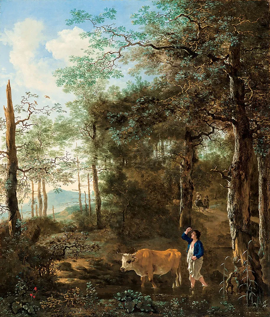 Cowherd in an Italian Landscape, by Adam Pynacker, oil, 1653