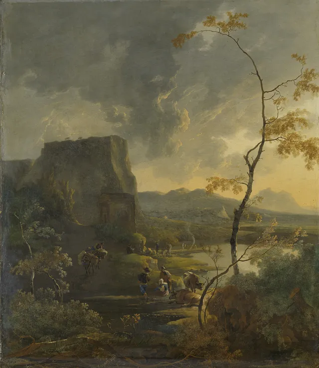 Italian landscape with ancient tempietto