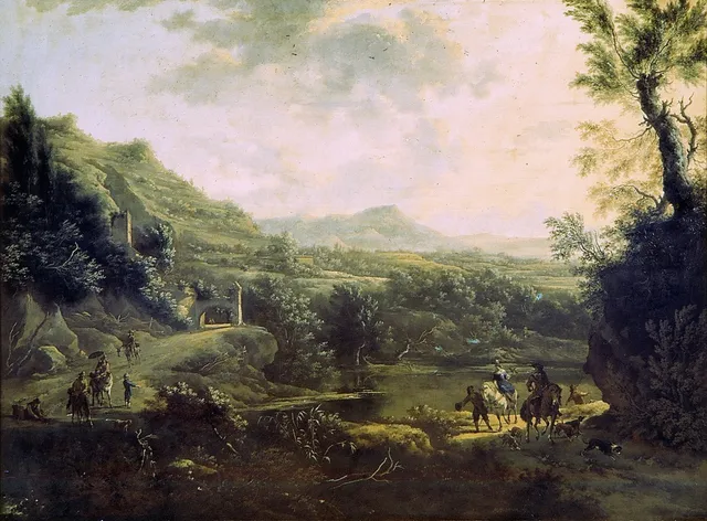Italian landscape with fortress on the rocks
