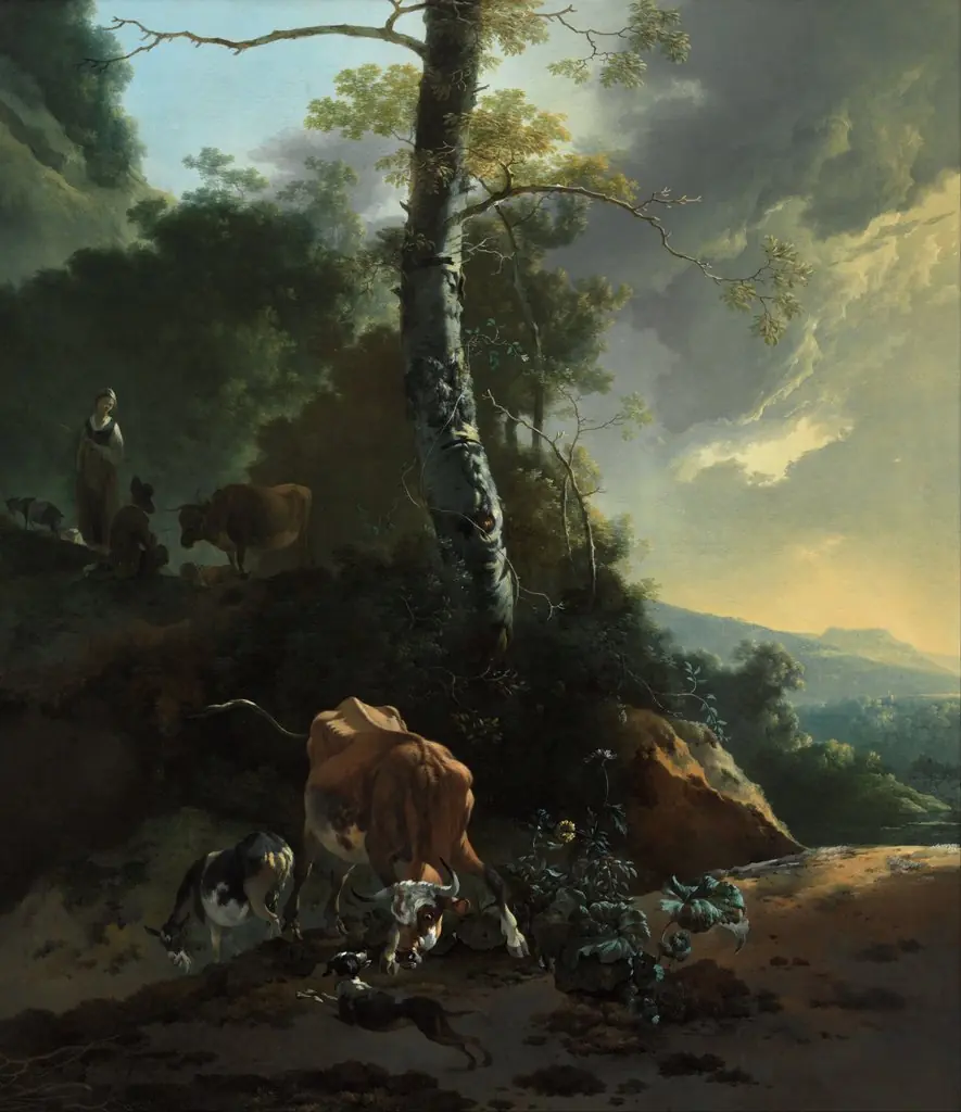 Landscape with enraged ox, by Adam Pynacker
