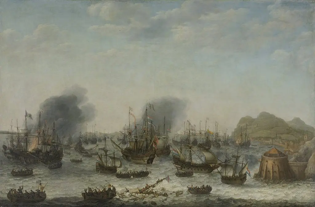 The defeat of the Spanish at Gibraltar by a Dutch fleet under the command of Admiral Jacob van Heemskerck, 25 April 1607, by Adam Willaerts