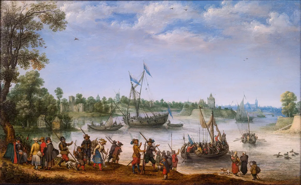 The Departure of the Pilgrim Fathers from Delfshaven on their Way to America, by Adam Willaerts, oil, 1620