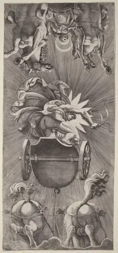 The Setting of the Sun with Chariots of Apollo and Diana, by Adamo Scultori