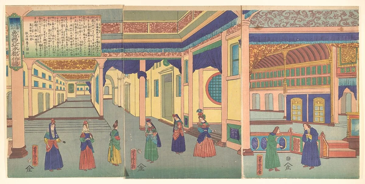 万国名勝尽競之内魯西亜本都伯徳|Heidoru (St. Petersberg), Capital of Russia, from the series Famous Places from All Nations (Bankoku meisho zukushi - Oroshiya miyako heidoru), detail