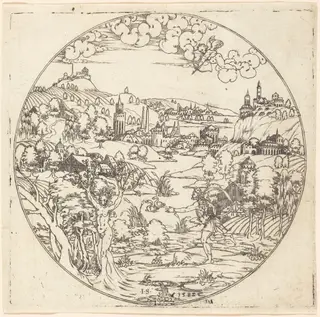 Apollo and Daphne, by Jonas Silber, ink, 1582