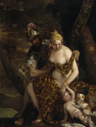 Mars and Venus with Cupid and a Dog, by Paolo Veronese, oil