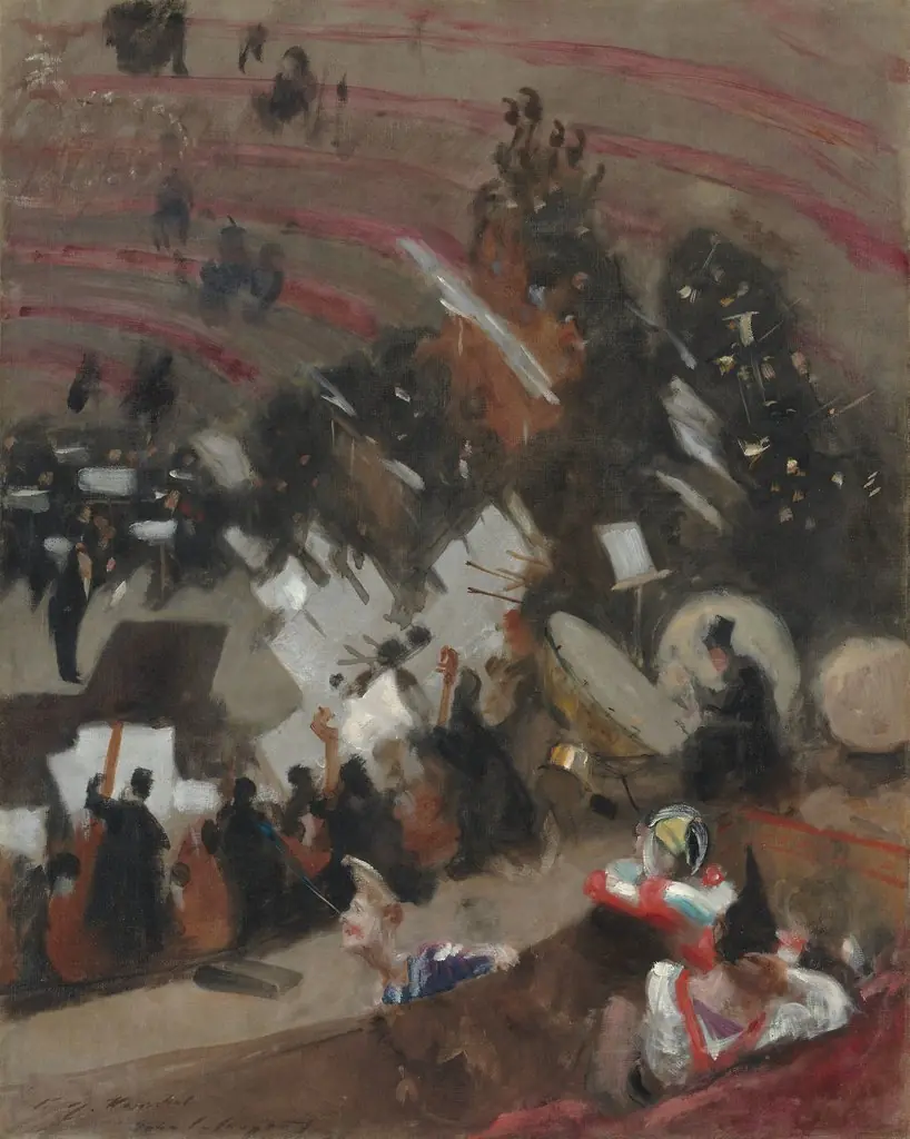 Rehearsal of the Pasdeloup Orchestra at the Cirque d'Hiver, by John Singer Sargent, oil, 1890