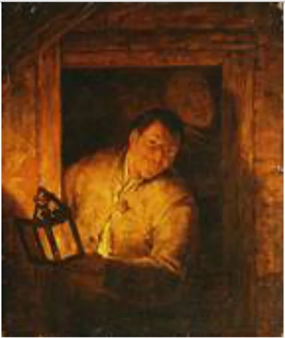 A Man Holding a Lantern in a Window, detail