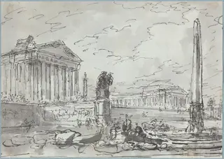 Fantasy on an Ancient Campidoglio, by Hubert Robert, ink, 1770