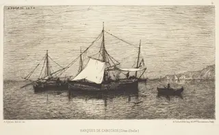 Barques de Cabotage, by Adolphe Appian, ink, 1858