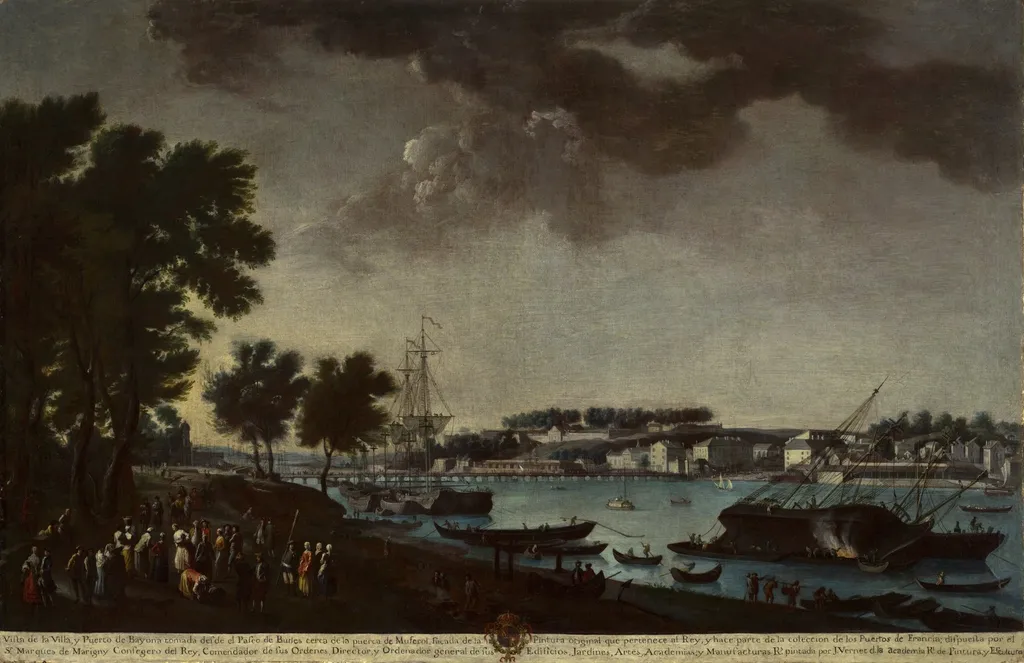 View of the Town and Port of Bayonne from the Pathways of Boufflers (La villa y puerto de Bayona tomada desde el paseo de Boufflers), by Juan Patricio Morlete Ruiz, unspecified, 1771