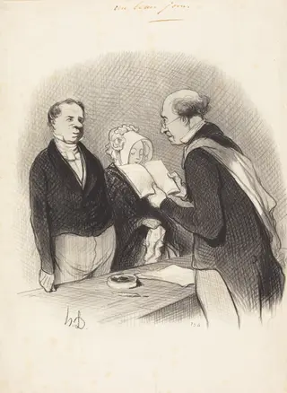 Devant M. le Maire, by Honoré Daumier, ink, 1845