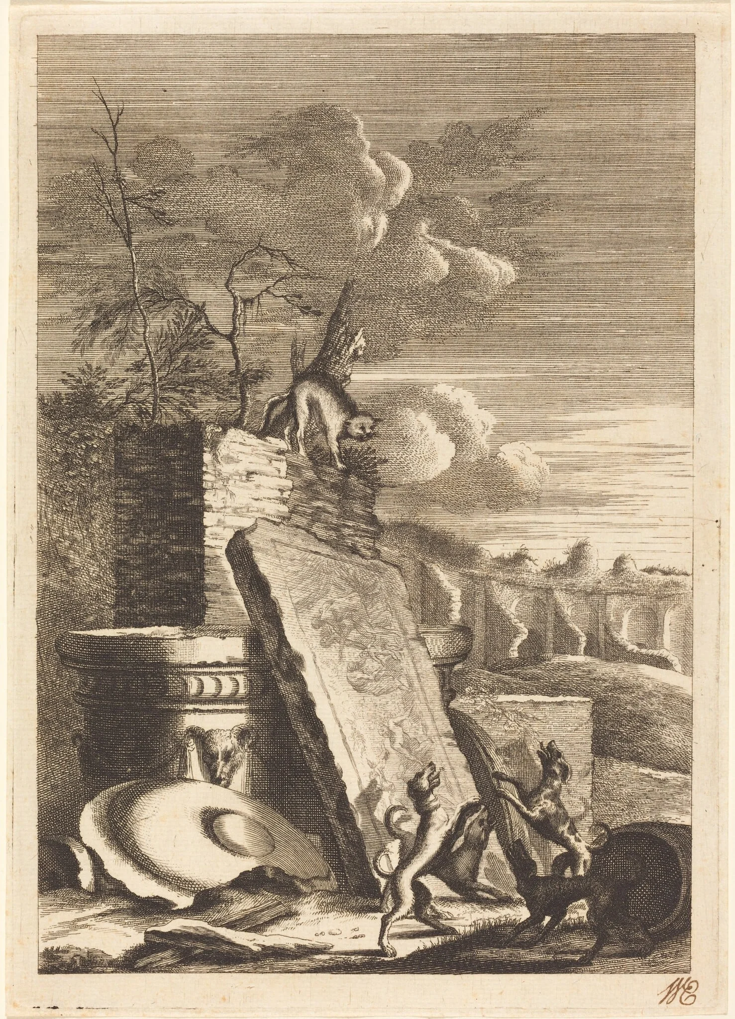 Dogs Pursuing a Cat, detail