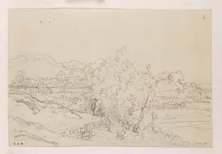 Fields and trees, with the city of Macau in the distance, by George Chinnery, 19
