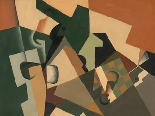 Glass and Checkerboard, by Juan Gris, oil, 1917
