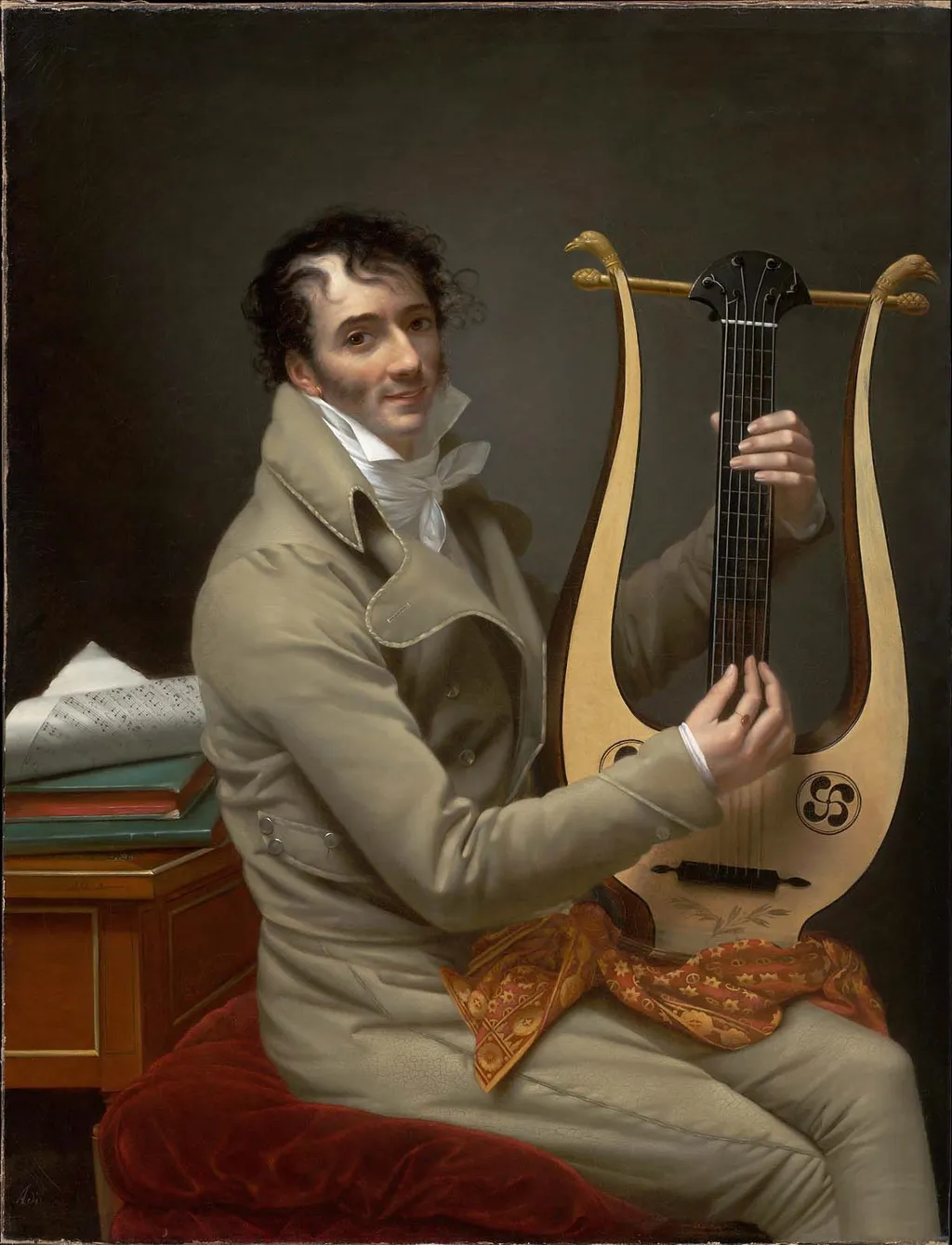 Joseph-Dominique Fabry Garat Playing a Lyre Guitar, by Adèle Romany, oil, 1808
