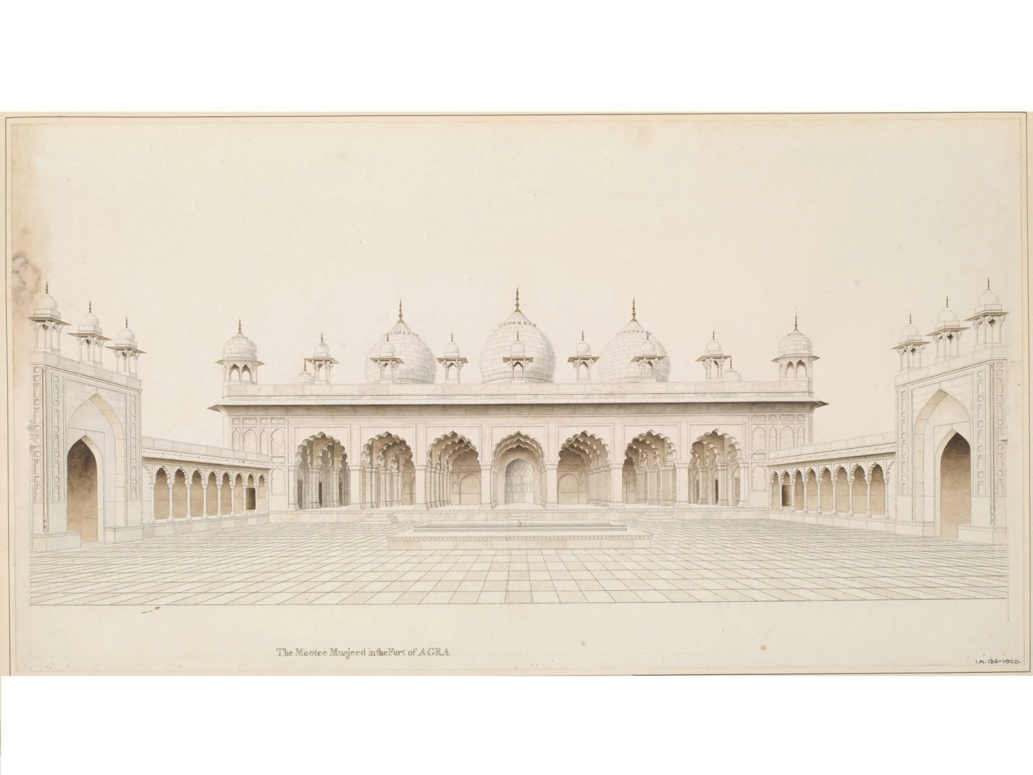 Elevation of the Moti Masjid (Pearl Mosque), Agra, detail