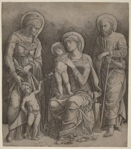 Holy Family with Saint Elizabeth and the Infant Saint John, by Giovanni Antonio da Brescia, ink, 1500