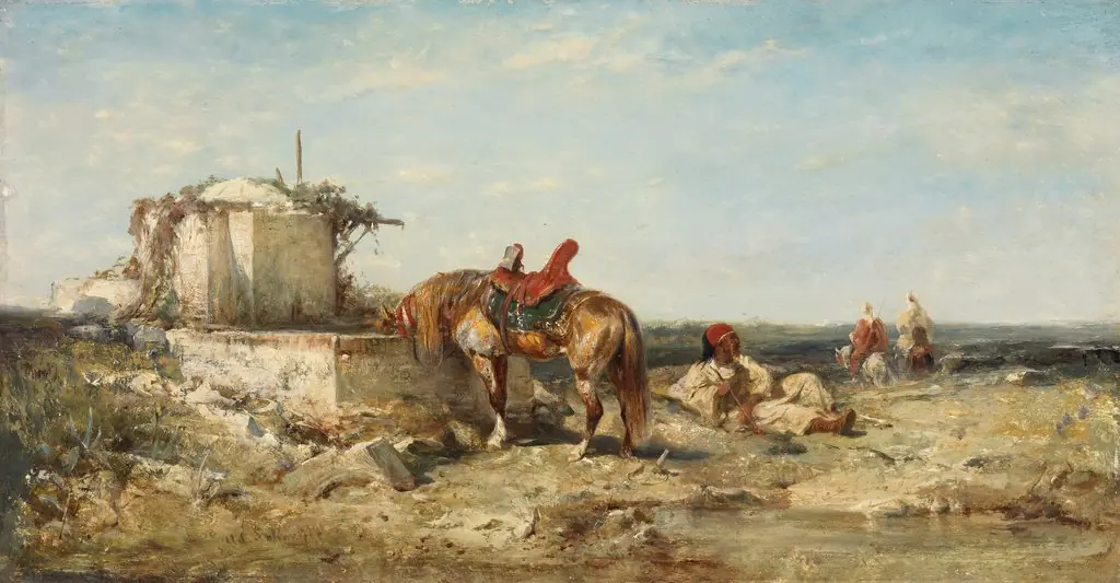 Eastern Soldiers with a Horse Drinking, by Adolf Schreyer