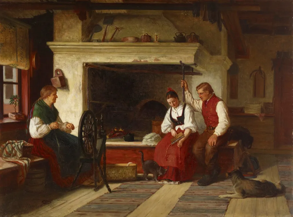 Lieden ääressä, pohjalainen kosintakohtaus, by Adolf von Becker, unspecified, 1880