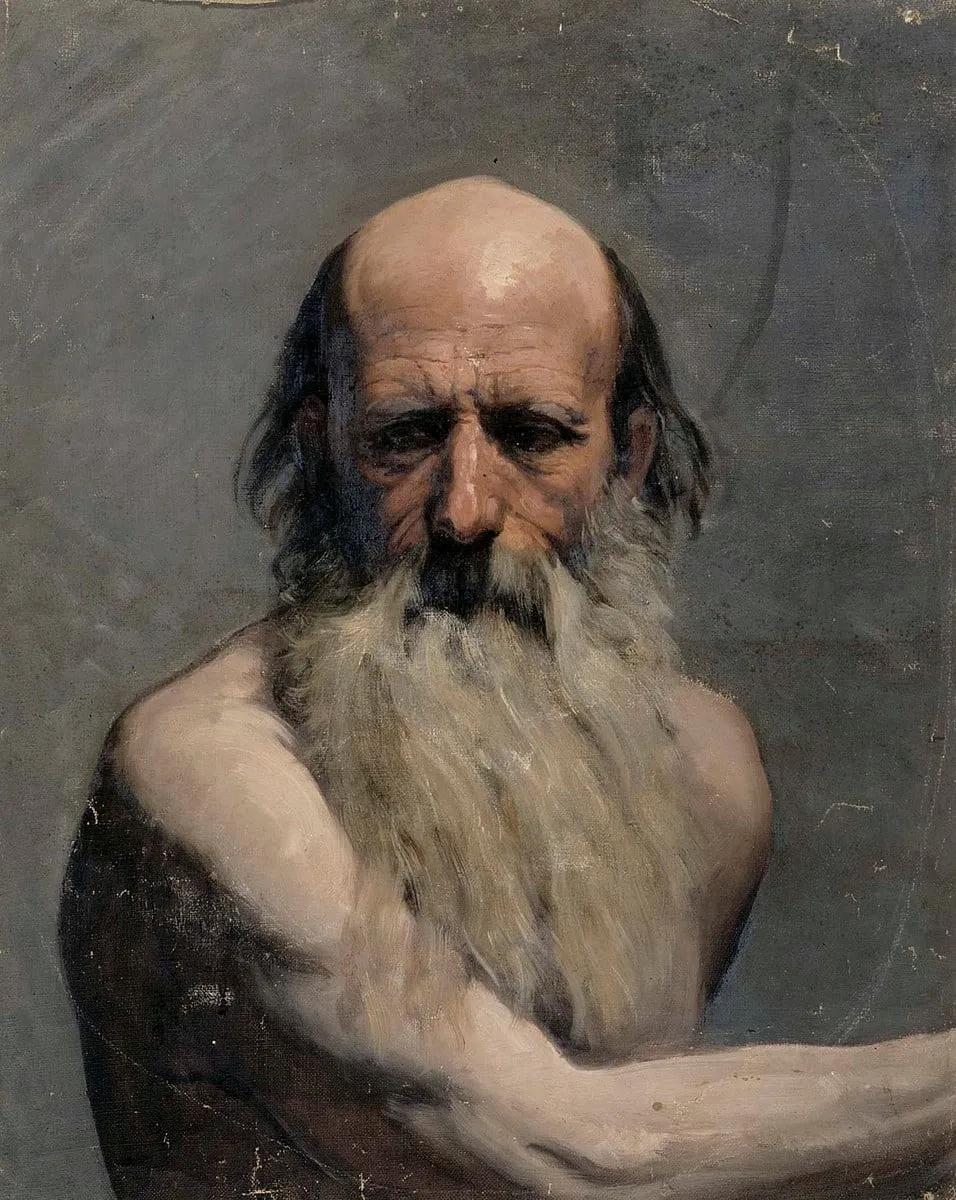Vanhan miehen puolivartalokuva (akatemiaharjoitelma), by Adolf von Becker, unspecified, 1880