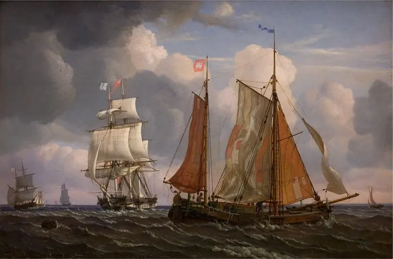 Ships Sailing and Beating up against the Wind in the Sound, by Adolph Friedrich Vollmer