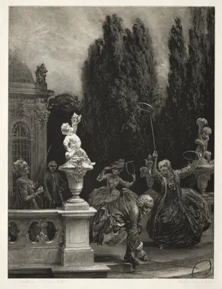 Essay on Stone with Brush and Scraper: Playing at Hoops on the Castle Terrace, by Adolph Menzel
