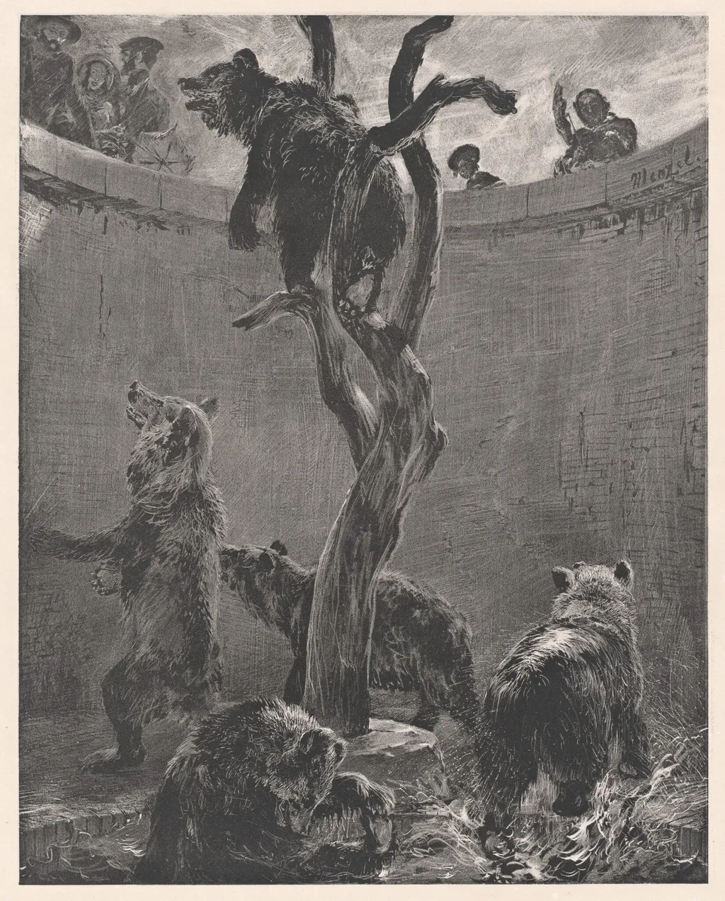 Der Bärenzwinger im zoologischen Garten (The Bear Pit in the Zoological Gardens), by Adolph von Menzel, ink, 1851