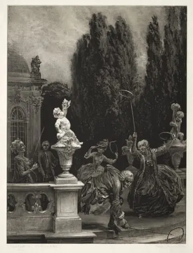 Essay on Stone with Brush and Scraper: Playing at Hoops on the Castle Terrace, by Adolph von Menzel