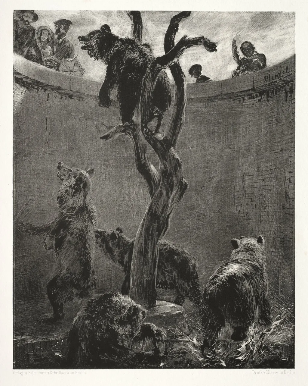 Essay on Stone with Brush and Scraper: The Bear Pit, by Adolph von Menzel, 1851