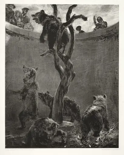 Essay on Stone with Brush and Scraper: The Bear Pit, by Adolph von Menzel