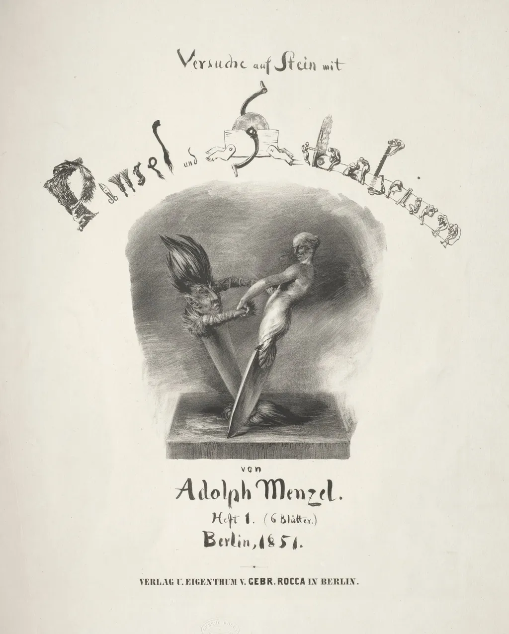Essay on Stone with Brush and Scraper: Title Page, by Adolph von Menzel, 1851