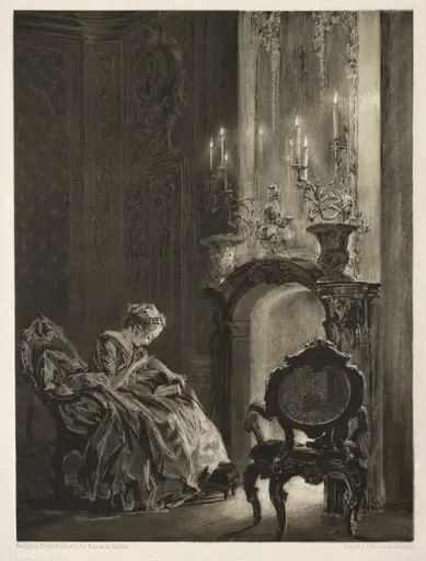 Essay on Stone with Brush and Scraper: Woman Reading at the Fireside, by Adolph von Menzel