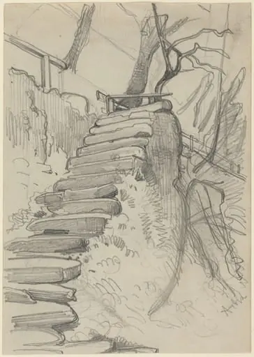 Flight of Stone Steps in a Garden, by Adolph von Menzel