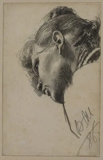 Head of a Young Woman Seen from Below, by Adolph von Menzel
