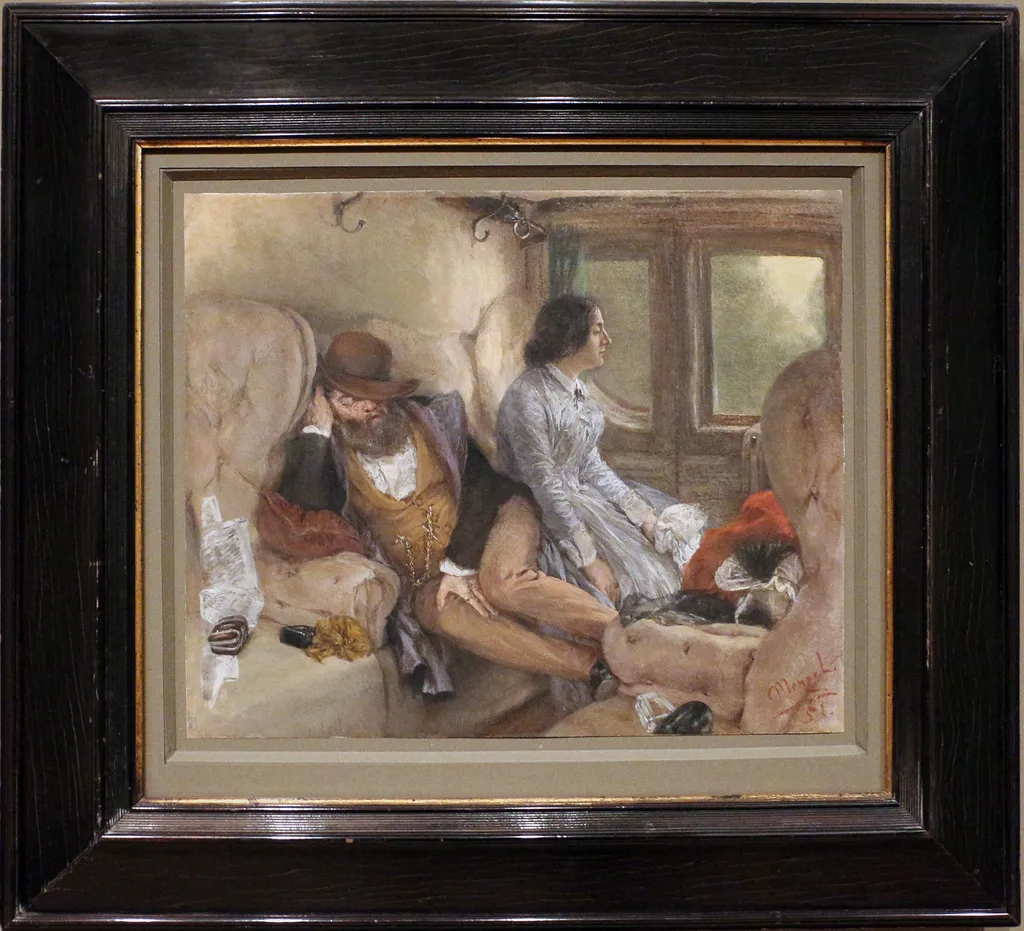 In a Railway Carriage (After a Night’s Journey), by Adolph von Menzel, unspecified, 1851