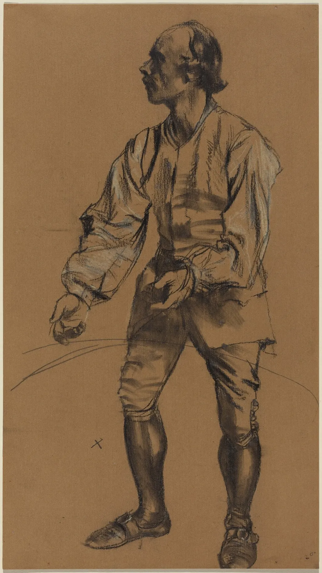Richard Menzel Posing in Eighteenth-Century Costume, by Adolph von Menzel, graphite, 1854