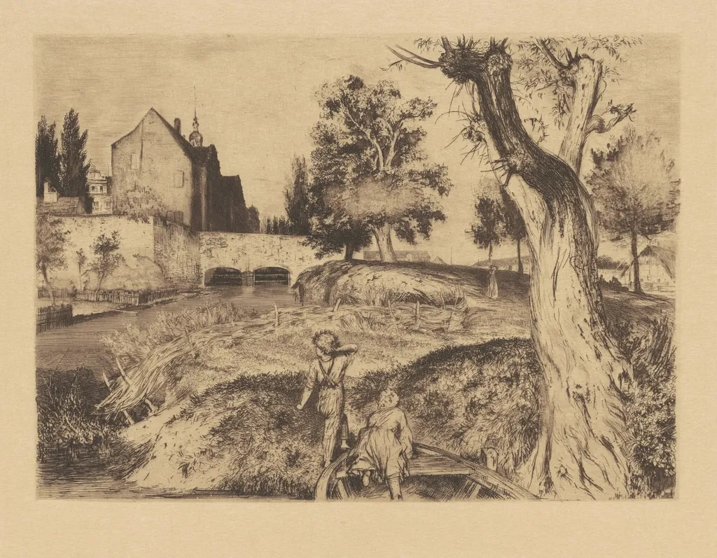 Sheep Ditch (Der Schafgraben), by Adolph von Menzel, ink, 1843