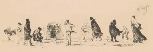 Untitled (Figures in a Strong Wind), by Adolph von Menzel