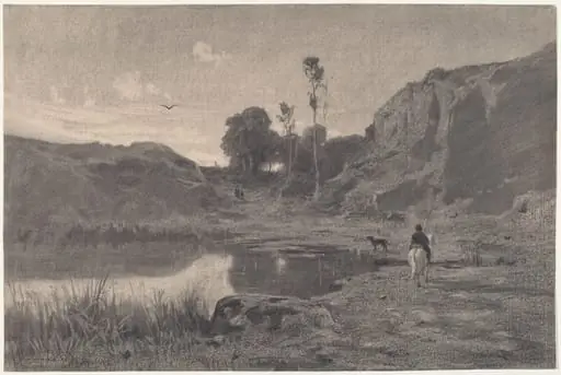 A Rider by a Mountain Pond at Sunset, by Adolphe Appian