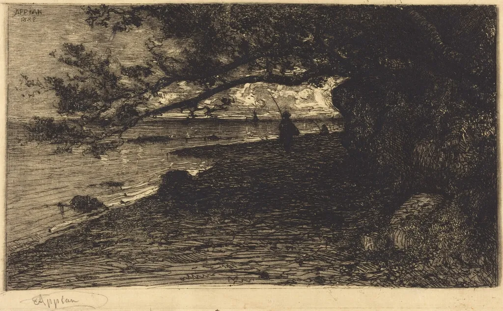 A Villefranche-sur-Mer, by Adolphe Appian, ink, 1882