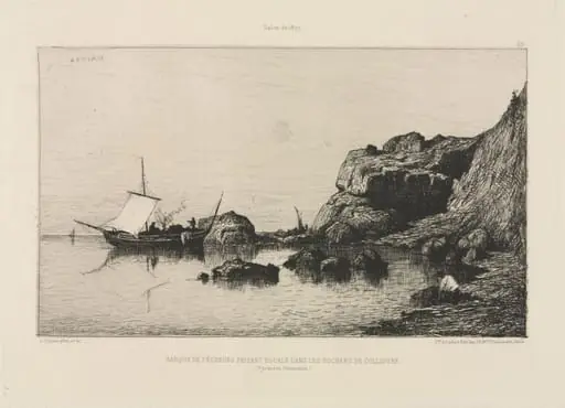 Fishing boat making a port of call at the rocks of Collioure, by Adolphe Appian